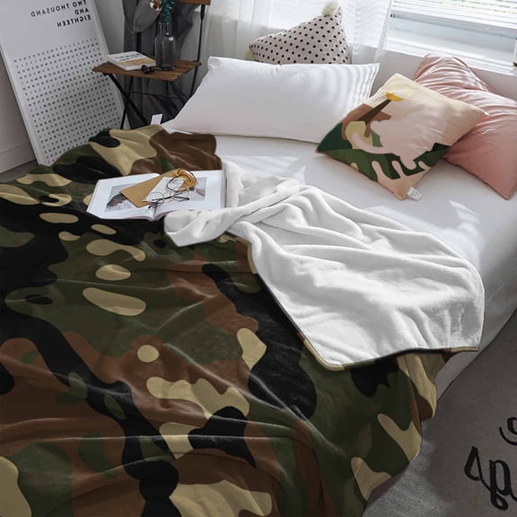 Fleece Blanket Abstract Camouflages Texture Blankets, Soft Cozy Warm Flannel Throw Blanket, Retro Camo Pattern Blanket for Bed Couch Sofa,60x80In