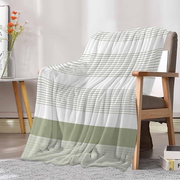 Fleece Blanket Abstract Classic Stripes Blankets, Soft Cozy Warm Flannel Throw Blanket, Sage Green Lines Blanket for Bed Couch Sofa,30x40In