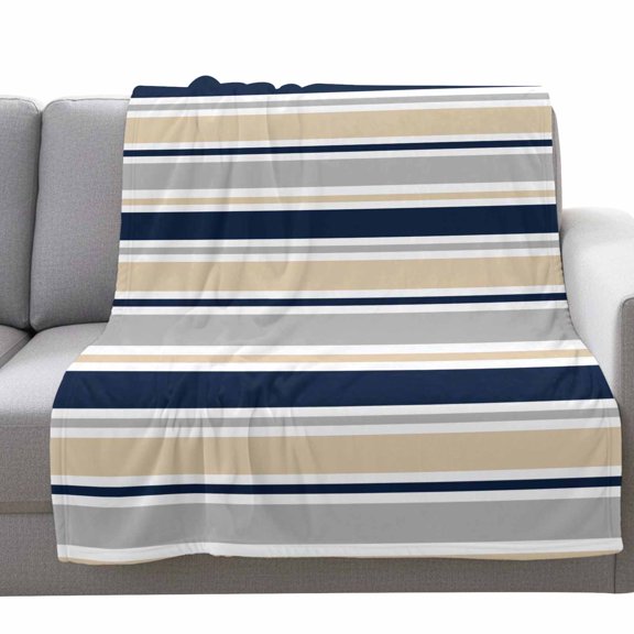 Fleece Blanket Abstract Geometric Stripe Blankets,Soft Cozy Warm Flannel Throw Blanket,Navy Blue Khaki Gray Stripe Blanket for Bed Couch Sofa 30x40in