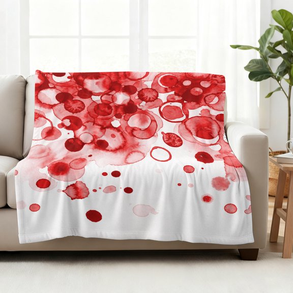 Fleece Blanket Abstract Gradient Red Polka Dots Circles Blankets,Soft Cozy Warm Flannel Throw Blanket,Watercolor Art Blanket for Bed Couch Sofa 40x50in