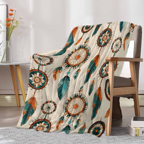 Fleece Blanket Abstract Indian Totem Blankets, Soft Cozy Warm Flannel Throw Blanket, Retro Ancient Patterns on Linen Blanket for Bed Couch Sofa,30x40In