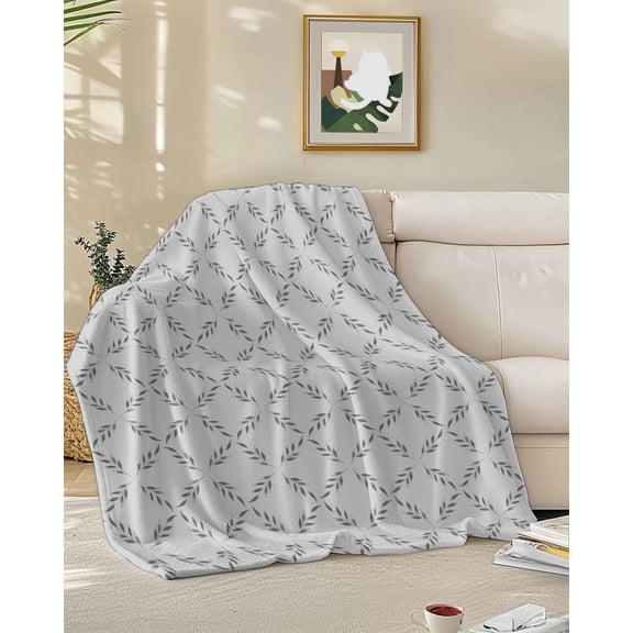 Fleece Blanket Abstract Lattice Diamond Texture Blankets, Soft Cozy Warm Flannel Throw Blanket, Modern Stripe Arrow on Gray Blanket for Bed Couch Sofa,50x60In