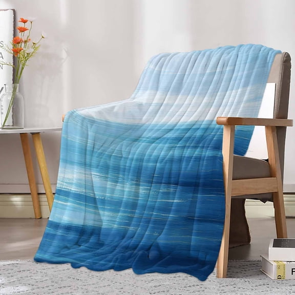 Fleece Blanket Abstract Minimalism Blue Ocean Waves Blankets, Soft Cozy Warm Flannel Throw Blanket, Aqua Theme Blanket for Bed Couch Sofa,30x40In