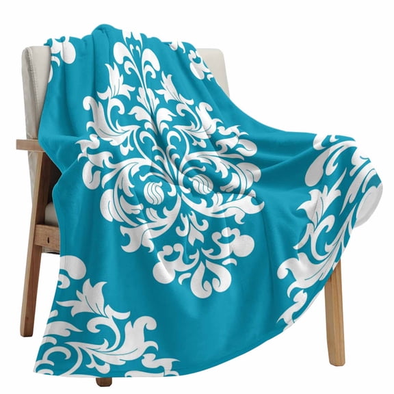 Fleece Blanket Abstract Minimalist Boho Blue Flower Blankets, Soft Cozy Warm Flannel Throw Blanket, Aesthetic Art lanket for Bed Couch Sofa,50x80In