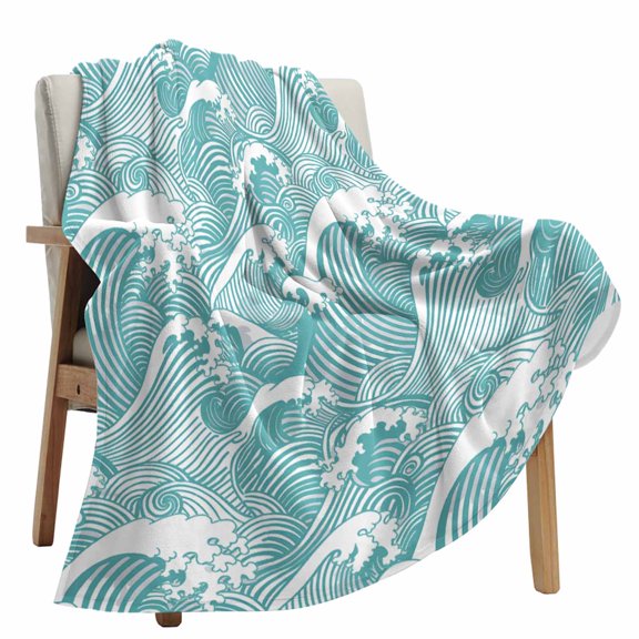Fleece Blanket Abstract Ocean Waves Blankets, Soft Cozy Warm Flannel Throw Blanket, Sea Geometric Lines Blanket for Bed Couch Sofa,40x60In