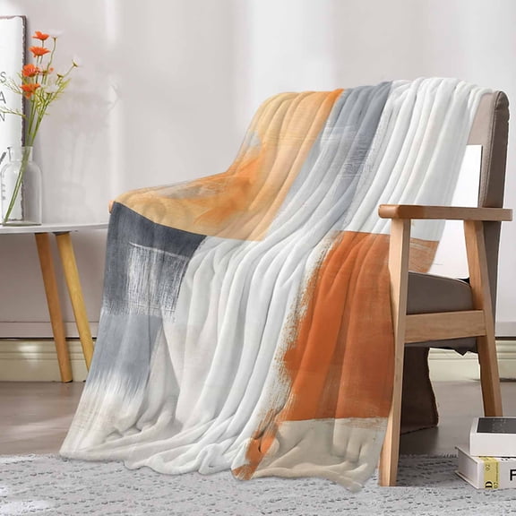 Fleece Blanket Abstract Orange Gray Gradient Blankets, Soft Cozy Warm Flannel Throw Blanket, Modern Color Block Art Blanket for Bed Couch Sofa,30x40In