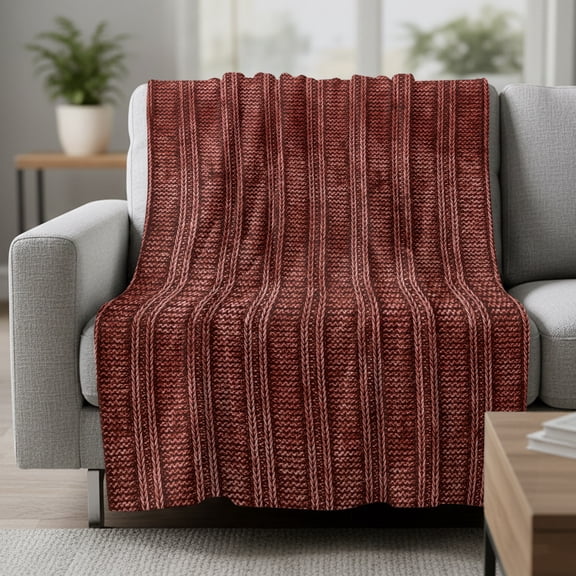 Fleece Blanket Abstract Rustic Textile Stripe Texture Blankets,Soft Cozy Warm Flannel Throw Blanket,Terracotta Knit Weave Blanket for Bed Couch Sofa 40x50in