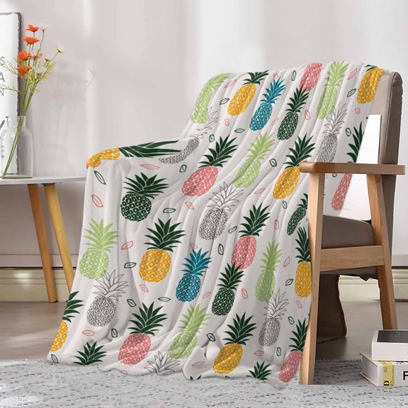 Fleece Blanket Abstract Summer Pineapple Blankets, Soft Cozy Warm Flannel Throw Blanket, Pink Blue Farm Fruit Blanket for Bed Couch Sofa,30x40In