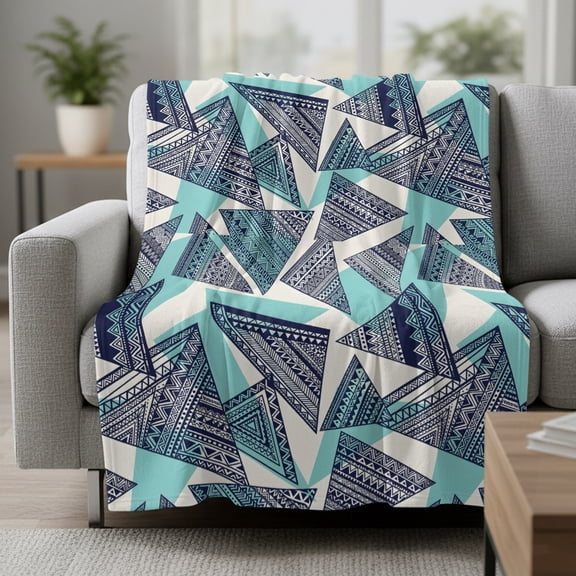 Fleece Blanket Abstract Tribal Triangle Pattern Blankets,Soft Cozy Warm Flannel Throw Blanket,Rustic Geometric Art Blanket for Bed Couch Sofa 30x40in