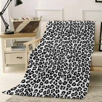Fleece Blanket Abstract White Black Leopard Blankets, Soft Cozy Warm Flannel Throw Blanket, Animal Skin Print Blanket for Bed Couch Sofa,40x50In