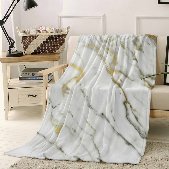 Fleece Blanket Abstraction Marble Marble Texture Blankets, Soft Cozy Warm Flannel Throw Blanket, Gold Gray Line Blanket for Bed Couch Sofa,40x50In