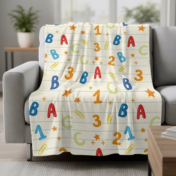 Fleece Blanket Alphabet Letters Numbers Blankets,Soft Cozy Warm Flannel Throw Blanket,Educational Learning Pattern Blanket for Bed Couch Sofa 30x40in