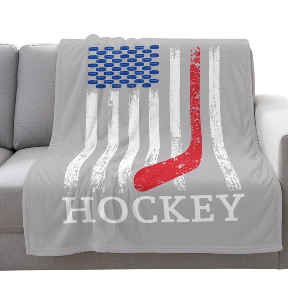 Fleece Blanket American Flag Hockey Sport Blankets,Soft Cozy Warm Flannel Throw Blanket,Grey Back Blanket for Bed Couch Sofa 30x40in