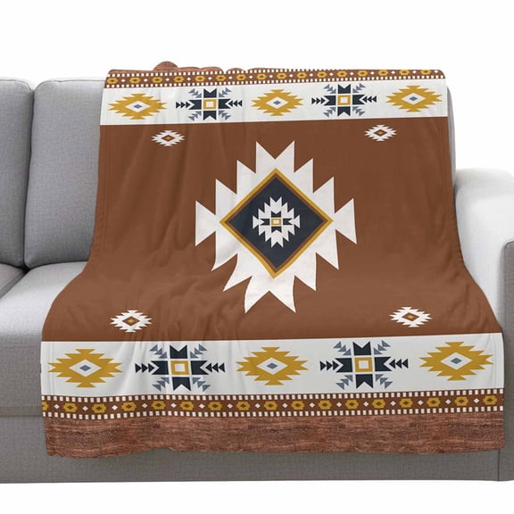 Fleece Blanket Aztec Tribal Totem Boho Stripe Blankets,Soft Cozy Warm Flannel Throw Blanket,Vintage Brown Plank Ethnic Style Blanket for Bed Couch Sofa 30x40in