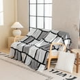 thumbnail image 1 of Fleece Blanket Bed Coverlet, Checkered Print, Drawstring Flannel Design, Soft Polyester Fabric, Cozy Dormitory Bedding, Warm Home Decor, Topliu, 1 of 8