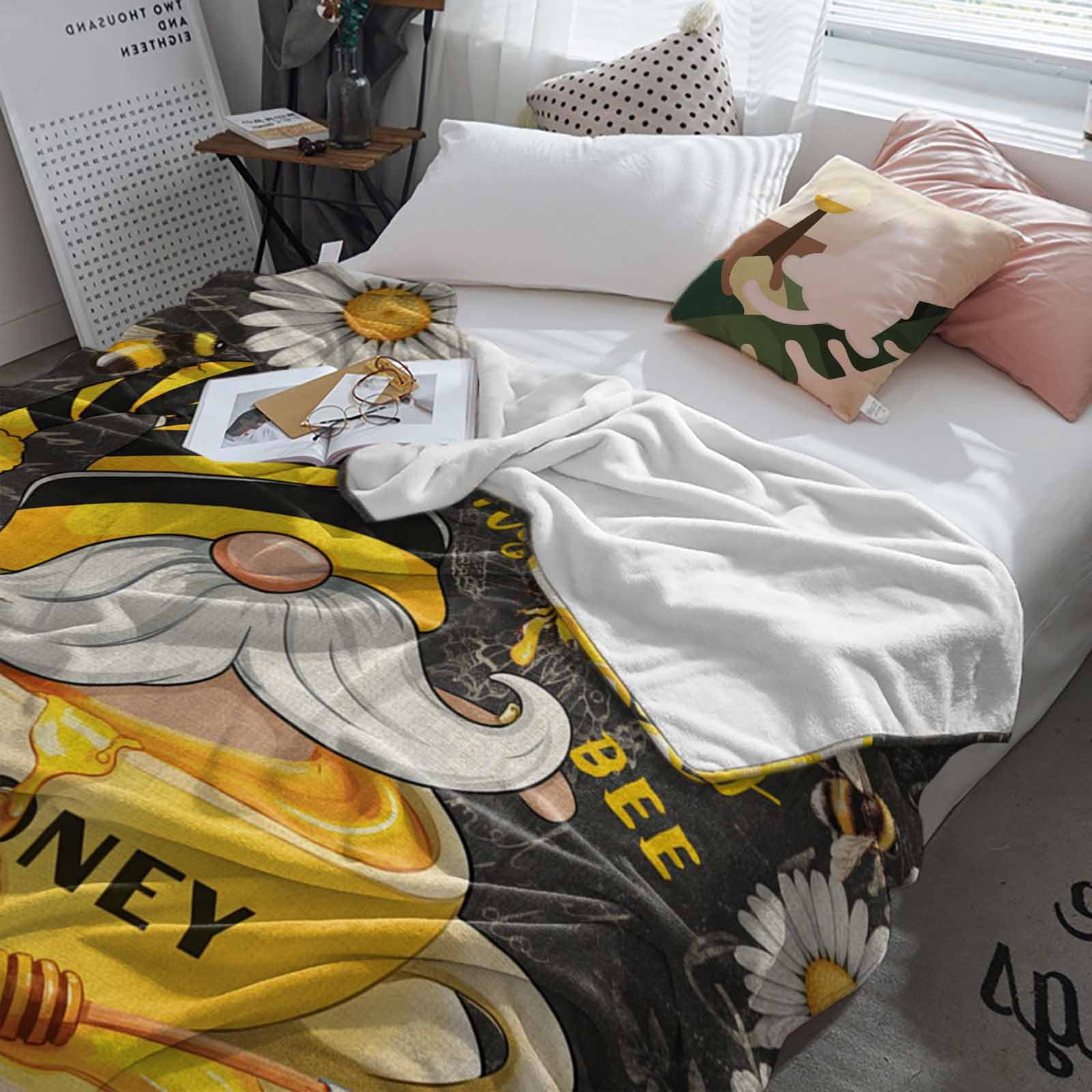 Fleece Blanket Bee Gnome Honeycomb Blankets, Soft Cozy Warm Flannel ...