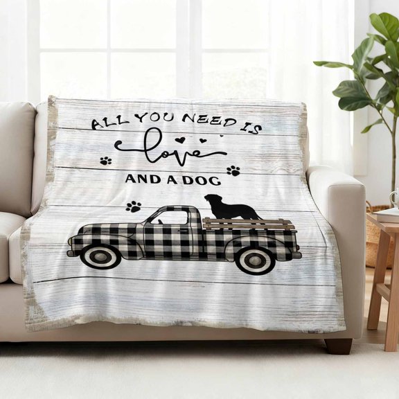 Fleece Blanket Black Dogs Claws Buffalo Plaid Truck Blankets,Soft Cozy Warm Flannel Throw Blanket,Vintage Wood Board Blanket for Bed Couch Sofa 40x50in