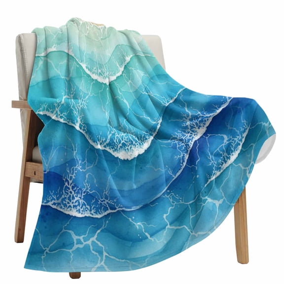 Fleece Blanket Blue Brown Gradual Wave Blankets, Soft Cozy Warm Flannel Throw Blanket, Abstract Geometric Art Blanket for Bed Couch Sofa,40x60In