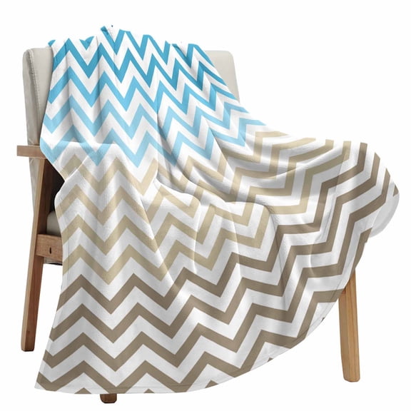 Fleece Blanket Blue Gradient Ripple Zigzag Chevron Blankets, Soft Cozy Warm Flannel Throw Blanket, Abstract Geometric lanket for Bed Couch Sofa,50x80In