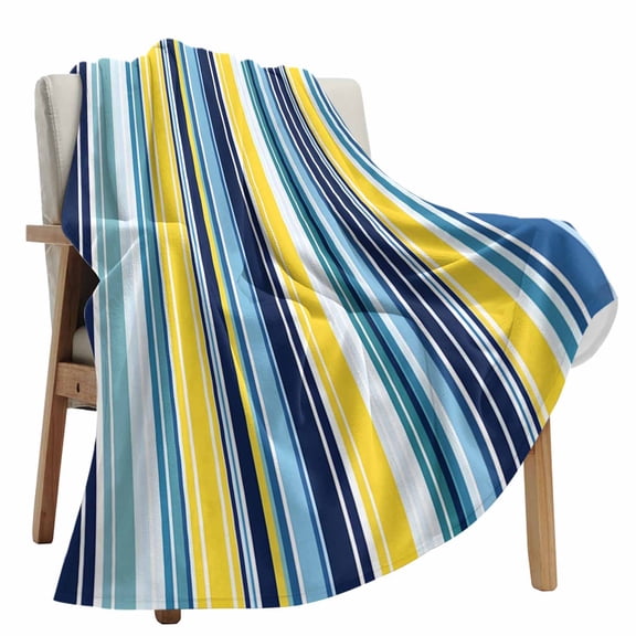 Fleece Blanket Blue Gradient Stripes Blankets, Soft Cozy Warm Flannel Throw Blanket, Color Line Abstract Geometric Blanket for Bed Couch Sofa,40x60In