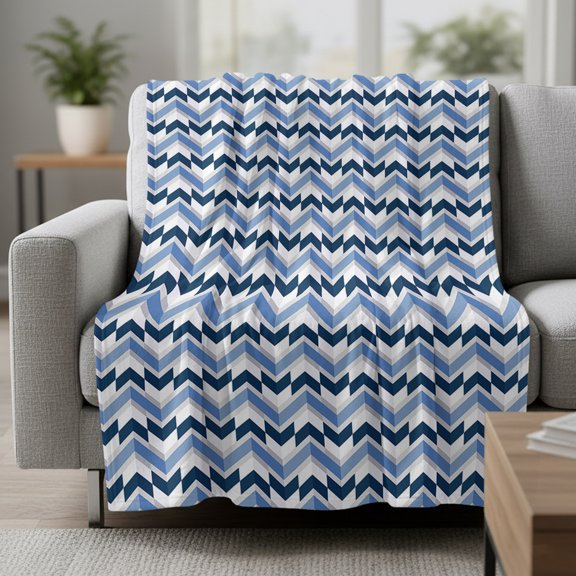 Fleece Blanket Blue Striped Ripple Zigzag Chevron Blankets,Soft Cozy Warm Flannel Throw Blanket,Abstract Geometric Style Blanket for Bed Couch Sofa 30x40in