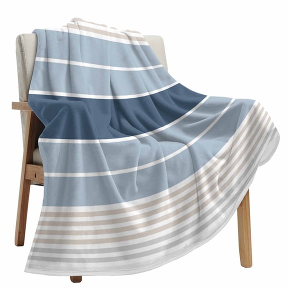Fleece Blanket Blue Stripes Abstract Geometric Blankets, Soft Cozy Warm Flannel Throw Blanket, Minimalist Style Blanket for Bed Couch Sofa,40x60In