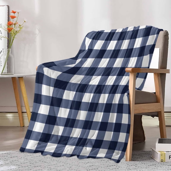 Fleece Blanket Blue and White Checkerboard Blankets, Soft Cozy Warm Flannel Throw Blanket, Stripe Buffalo Plaid Blanket for Bed Couch Sofa,30x40In