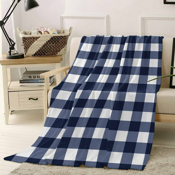 Fleece Blanket Blue and White Checkerboard Blankets, Soft Cozy Warm Flannel Throw Blanket, Stripe Buffalo Plaid Blanket for Bed Couch Sofa,40x50In