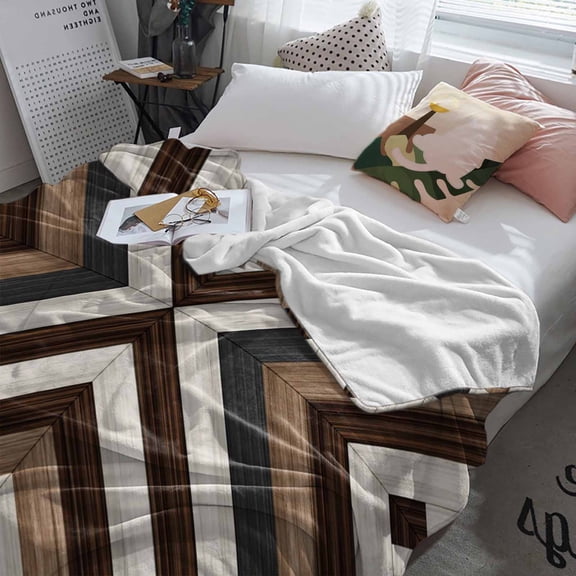 Fleece Blanket Bohemian Brown Beige Aztec Texture Blankets, Soft Cozy Warm Flannel Throw Blanket, Western Native Tribal Blanket for Bed Couch Sofa,60x80In