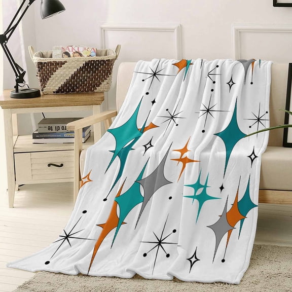 Fleece Blanket Boho Mid-Century Diamond Pattern Blankets, Soft Cozy Warm Flannel Throw Blanket, Modern Geometric Theme Blanket for Bed Couch Sofa,40x50In
