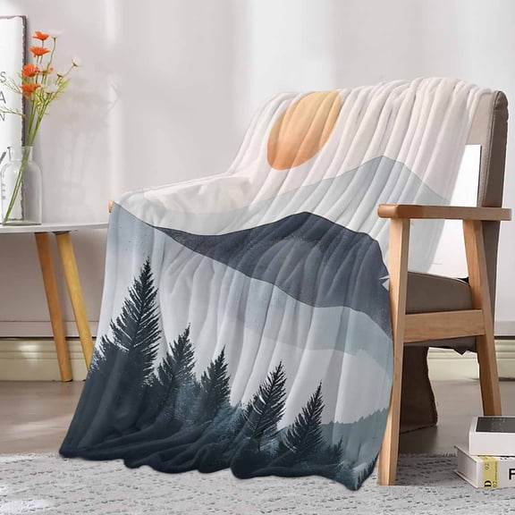 Fleece Blanket Boho Sun Mountains Forest Shadow Blankets, Soft Cozy Warm Flannel Throw Blanket, Abstract Geometric Blanket for Bed Couch Sofa,30x40In