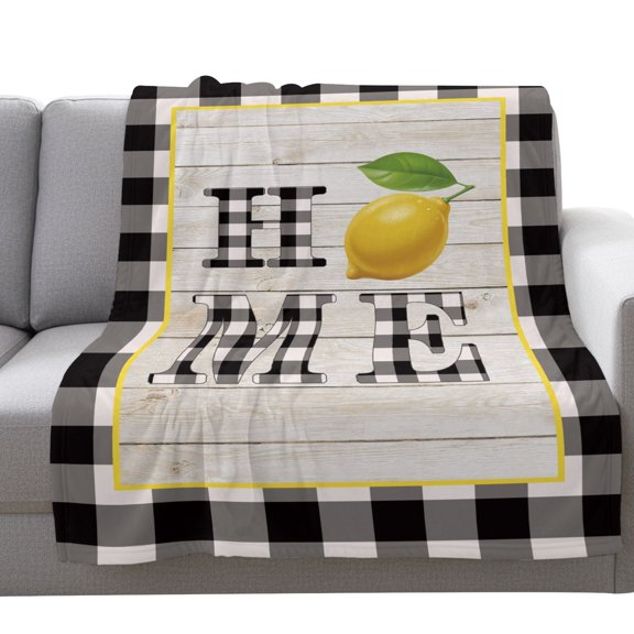 Fleece Blanket Buffalo Plaid Home Text Blankets,Soft Cozy Warm Flannel Throw Blanket,Lemon Wood Plank Checkered Blanket for Bed Couch Sofa 30x40in