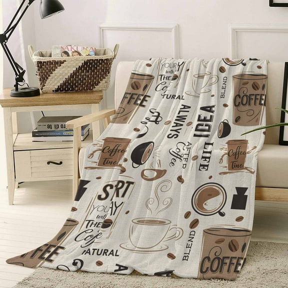 Fleece Blanket Cafe Coffee Bean Letter Back Blankets, Soft Cozy Warm Flannel Throw Blanket, Graffiti Abstract Art Blanket for Bed Couch Sofa,40x50In