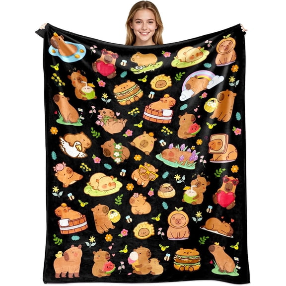 Fleece Blanket Capybara Gifts Warm Capybaras Bedding Decor For Lovers Kids Girls Women Adults - Cozy, Microfiber for Sofa or Bed,No Shed, Machine Washable