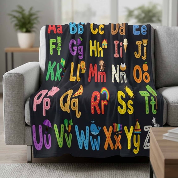 Fleece Blanket Cartoon Alphabet Cute Blankets,Soft Cozy Warm Flannel Throw Blanket,Colorful Letters Pattern Blanket for Bed Couch Sofa 30x40in