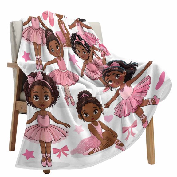 Fleece Blanket Cartoon Children Ballet Dance Blankets, Soft Cozy Warm Flannel Throw Blanket, Pink Butterflies Ballet Shoes lanket for Bed Couch Sofa,50x80In