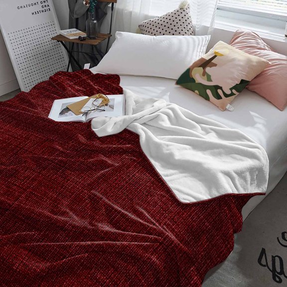 Fleece Blanket Classic Solid Dark Red Blankets, Soft Cozy Warm Flannel Throw Blanket, Vintage Monochrome Blanket for Bed Couch Sofa,60x80In