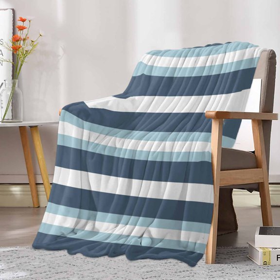 Fleece Blanket Classical Blue White Stripes Blankets, Soft Cozy Warm Flannel Throw Blanket, Modern Minimalism Style Blanket for Bed Couch Sofa,30x40In