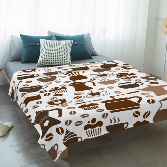 Fleece Blanket Coffee Maker Beans Cups Cake Blankets,Soft Cozy Warm Flannel Throw Blanket,Coffee Time Blanket for Bed Couch Sofa 50x60in