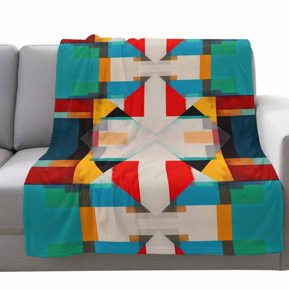 Fleece Blanket Color Block Overlay Colorful Blankets,Soft Cozy Warm Flannel Throw Blanket,Modern Minimalist Abstract Art Color Blanket for Bed Couch Sofa 40x50in