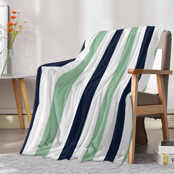 Fleece Blanket Color-blocking Watercolor Stripe Blankets, Soft Cozy Warm Flannel Throw Blanket, Simple Navy Green Striped Blanket for Bed Couch Sofa,30x40In