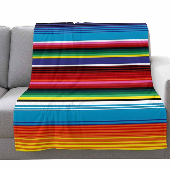 Fleece Blanket Colorful Mexican Stripe Orange Blankets,Soft Cozy Warm Flannel Throw Blanket,Gradient Watercolor Line Blanket for Bed Couch Sofa 40x50in