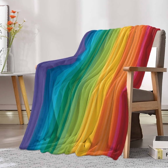 Fleece Blanket Colorful Stripes Rainbow Blankets, Soft Cozy Warm Flannel Throw Blanket, Watercolor Line Minimalist Geometric Blanket for Bed Couch Sofa,30x40In
