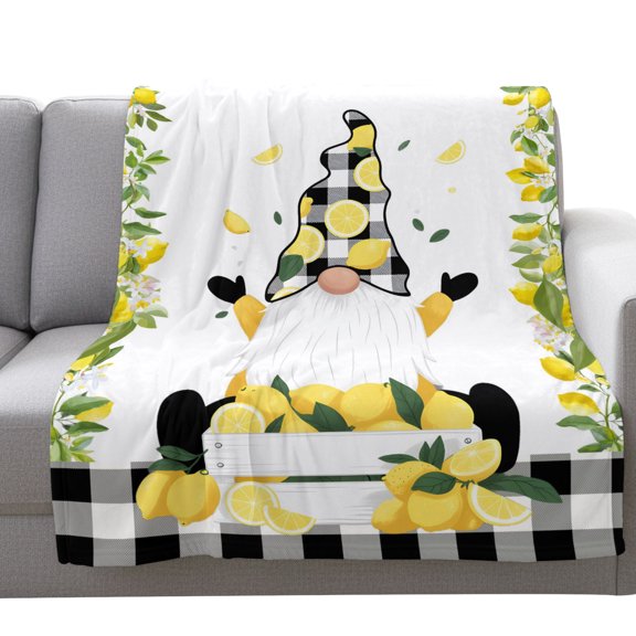 Fleece Blanket Country Buffalo Checkered Dwarf with Yellow Lemon Blankets,Soft Cozy Warm Flannel Throw Blanket,Farm Fruit Blanket for Bed Couch Sofa 30x40in