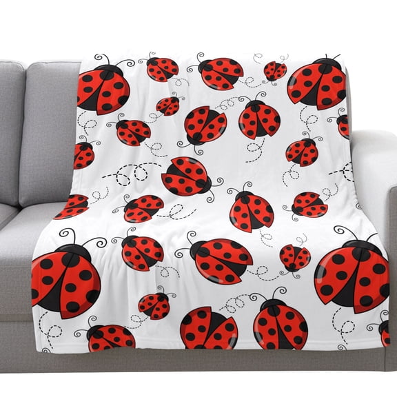 Fleece Blanket Country Ladybug Blankets,Soft Cozy Warm Flannel Throw Blanket,Watercolor Red and Black Blanket for Bed Couch Sofa 30x40in
