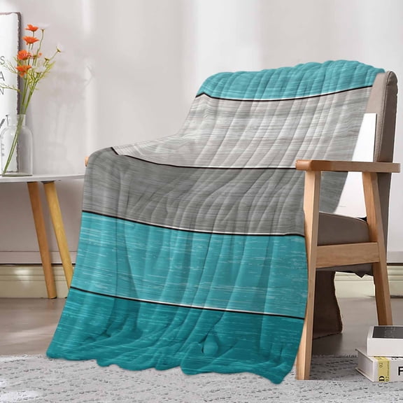 Fleece Blanket Country Wood Board Gray Urquoise Blankets, Soft Cozy Warm Flannel Throw Blanket, Vintage Gradient Plank Blanket for Bed Couch Sofa,30x40In