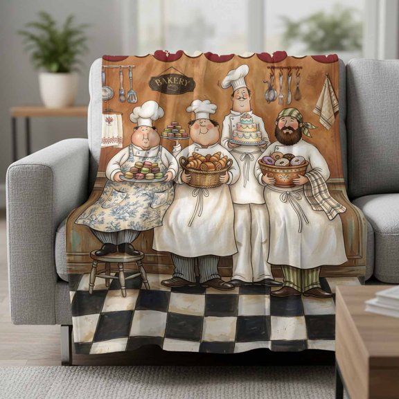 Fleece Blanket Cute Bakery Chef Blankets,Soft Cozy Warm Flannel Throw Blanket,Rustic Farmhouse Cooking Style Blanket for Bed Couch Sofa 30x40in