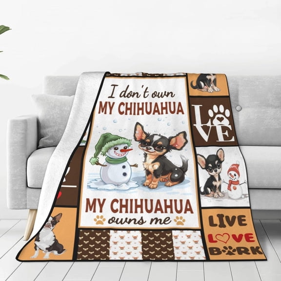 Fleece Blanket Cute Chihuahua Snowman Decor Gifts For Girls Boys Winter Couch Bedding Super Warm Soft Lightweight For Kids Adults Men Women - Ultra-, No Shed