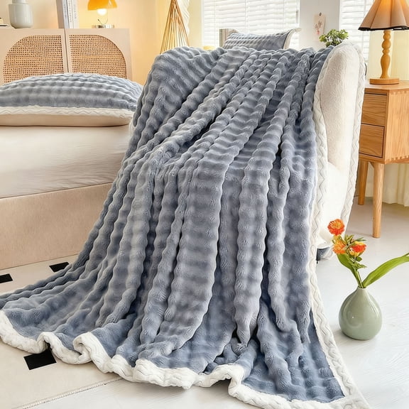 Fleece Blanket Double-Sided Soft Warm Velvet | 51x59 Inch | All-Season Solid Throw, Machine Washable, Navy