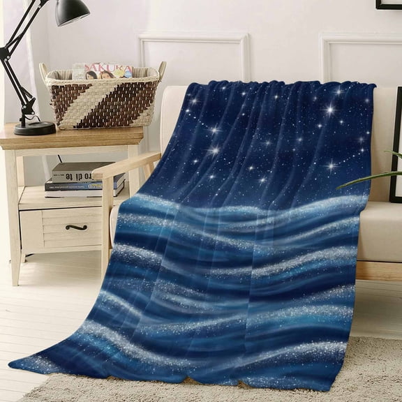 Fleece Blanket Dreamy Starry Sky Waves Blankets, Soft Cozy Warm Flannel Throw Blanket, Universe Stars Moon Blanket for Bed Couch Sofa,40x50In